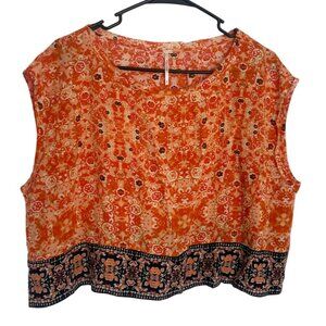 Free People Orange Cropped Sleeveless Top S Boho Resort Lightweight